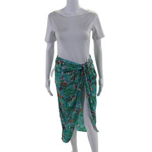 Interstyle Womens Teal Floral Print Drape Detail Front Slit Midi Skirt Size S